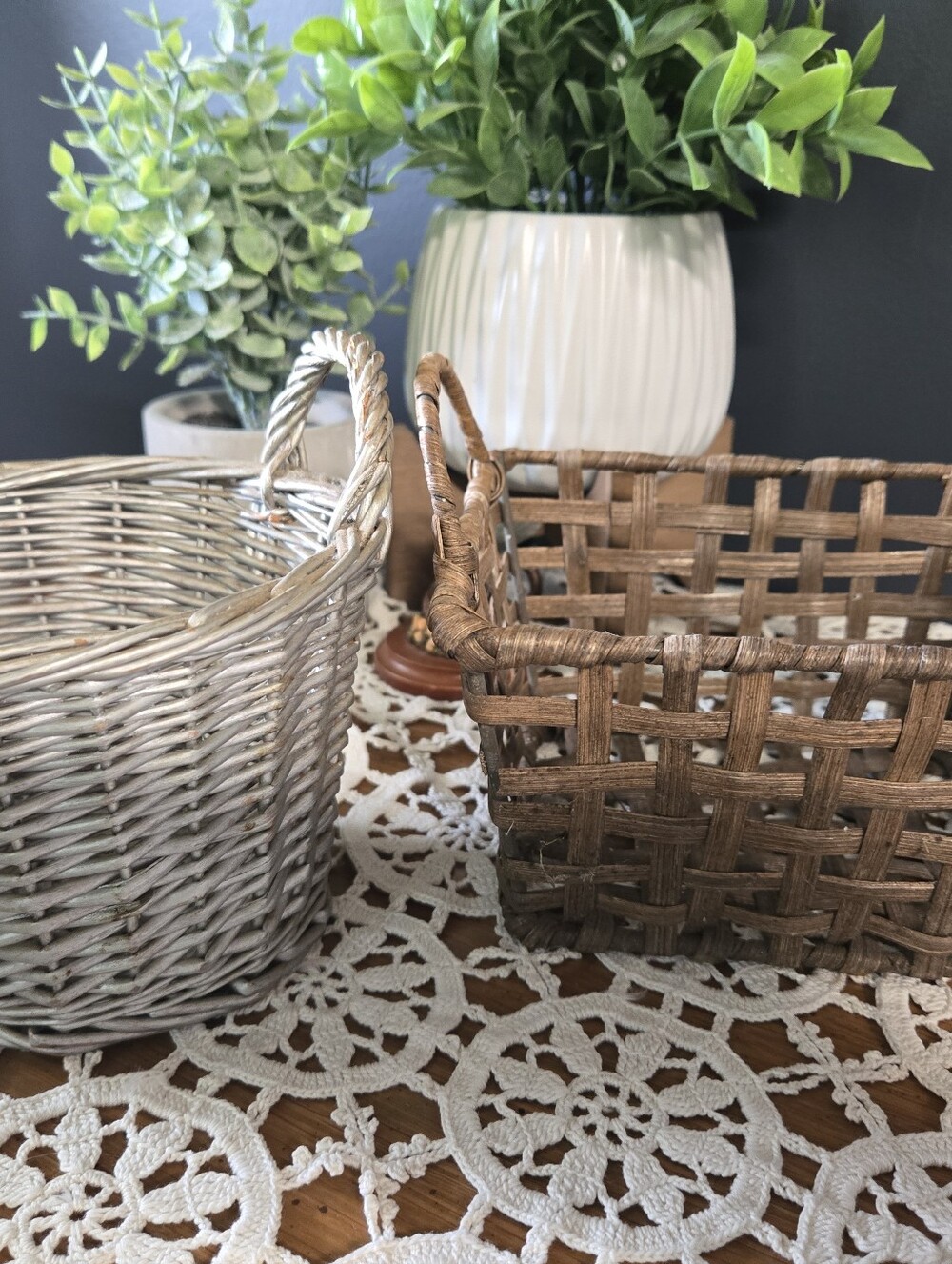 Set of 2 Rustic Woven Storage Baskets with Handles
